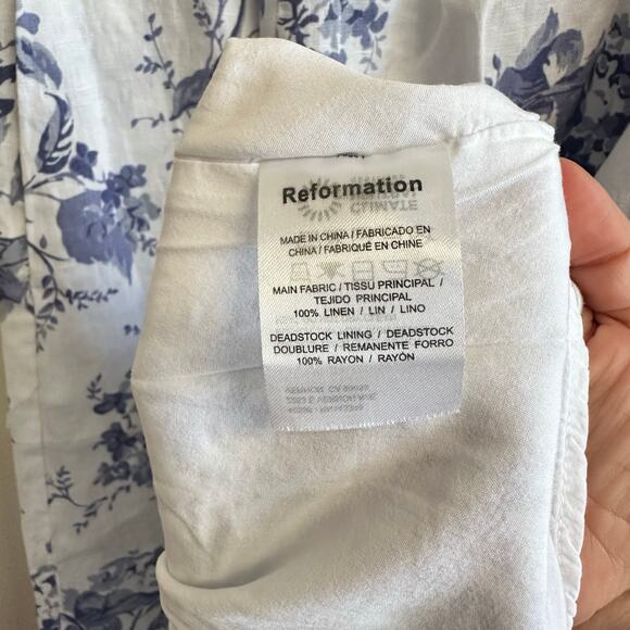 Reformation Teya Linen Two Piece Lupine Size 10 Skirt Crop Top Floral White Blue - Picture 12 of 16